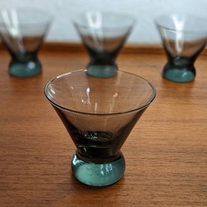 Set of four MCM mini stemless smoked vintage martini glasses